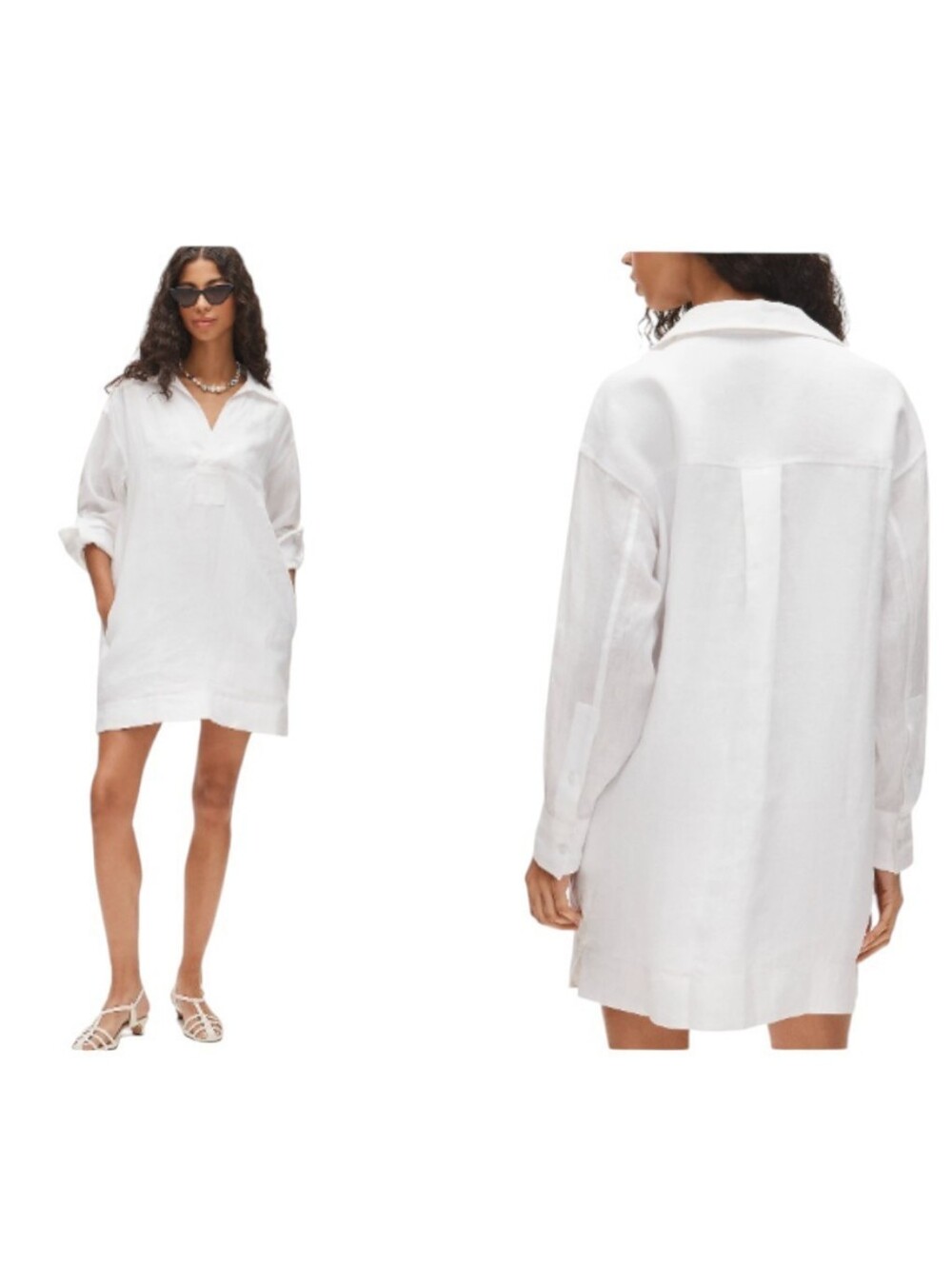 NWT J. Crew Petite V-neck popover dress White linen Long Sleeve Mini M